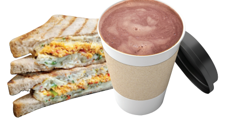 Cheese & Egg Sandwich  with Pol Sambol and  Classic Hot Chocolate