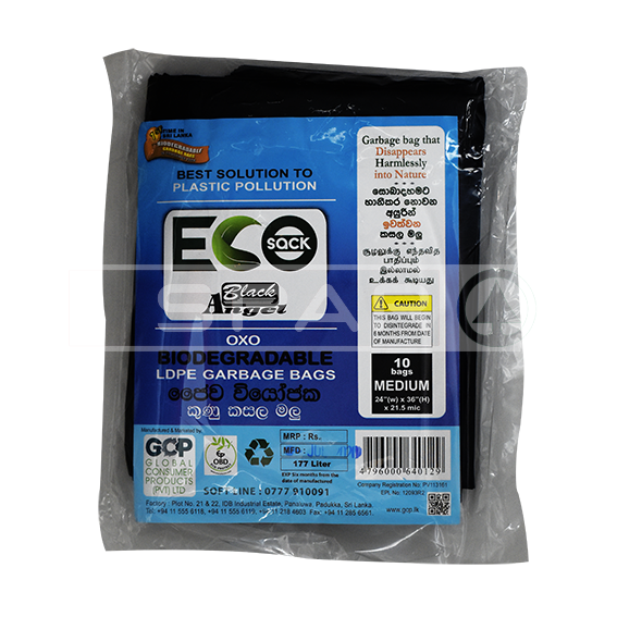 ECO SACK Medium black Garbage Bags, 24*36, LDPE