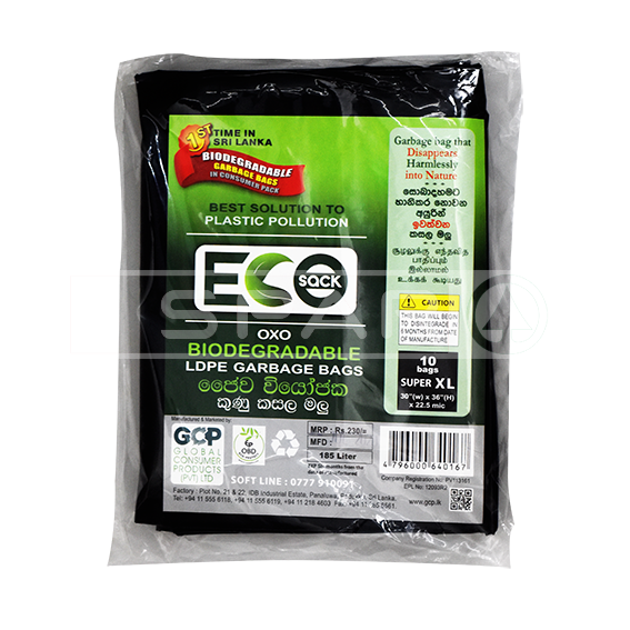 ECO SACK Extra Large Black Garbage Bags, 30*36