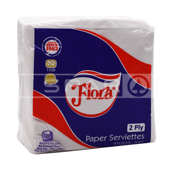 FLORA Paper Serviettes 2ply White 100s